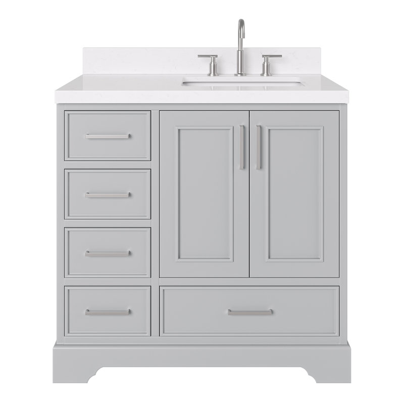 Ensemble de meuble-lavabo simple 36,25 po avec plateau en quartz Abshire, Right, Rectangular, Gris