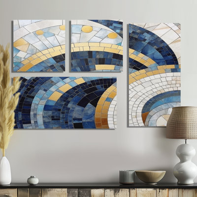 Gold Constructing Blue Realms III - Large Abstract Shapes Wall Art 4 Pieces
