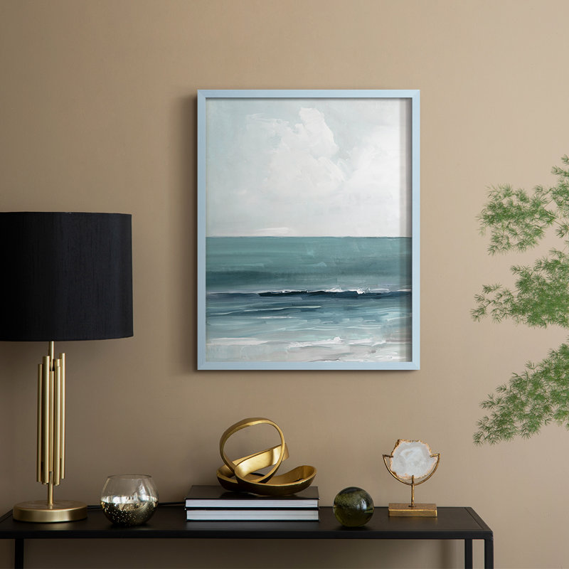 «Teal Seas I», reproduction encadrée - bois massif, Bleu, H 21 po x l 17 po
