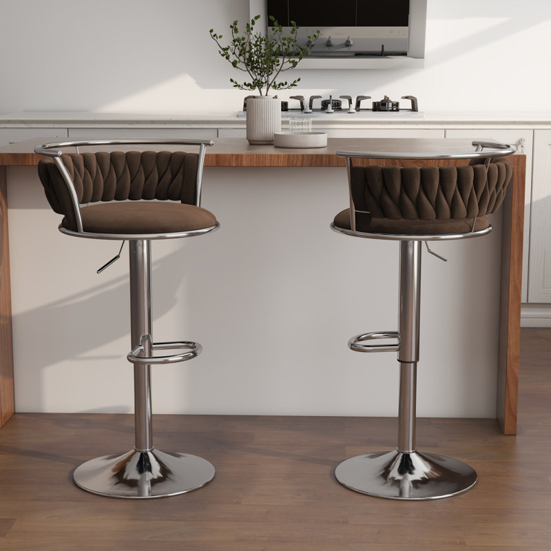Christal Height Adjustable Swivel Bar Stool, Coffee, Silver