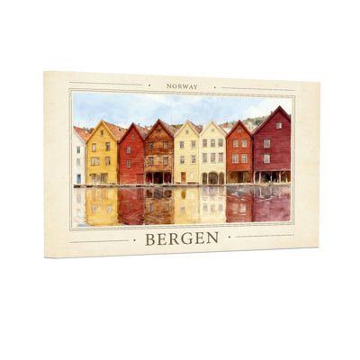 Scenic & Cityscapes Colorful Houses Water Reflection Norway Bergen