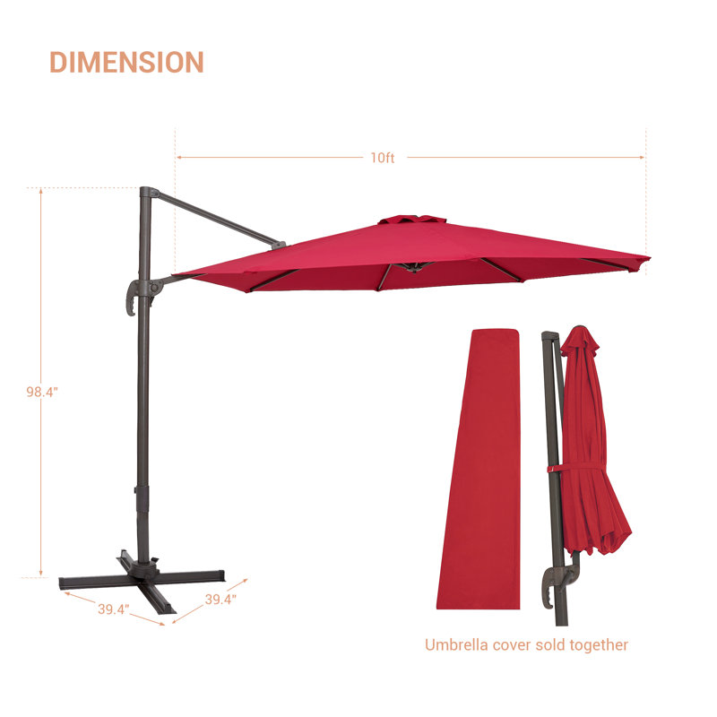 Parasol en porte-à-faux 120 po Dobromila, Rouge