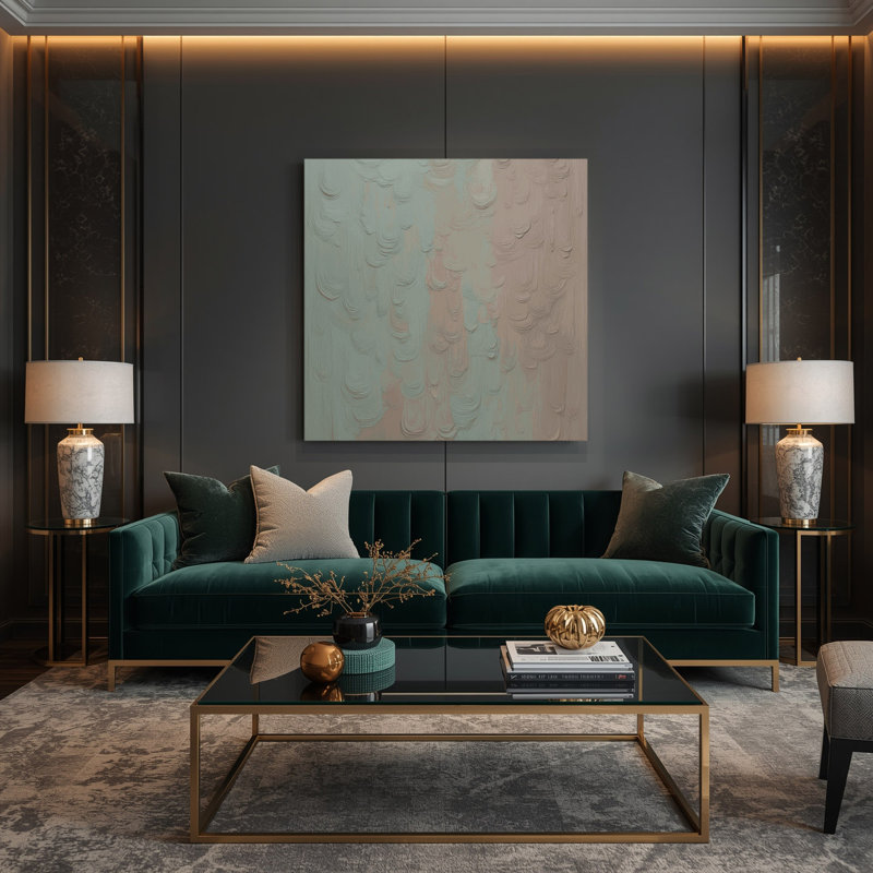 Toile abstraite sur fond gris, H 32 po x l 32 po