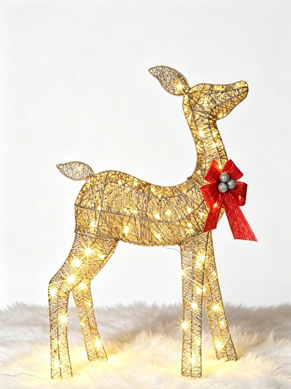 Décoration de jardin extérieure lumineuse de 90 cm représentant une famille de cerfs, étanche IP44, avec DEL dorées.