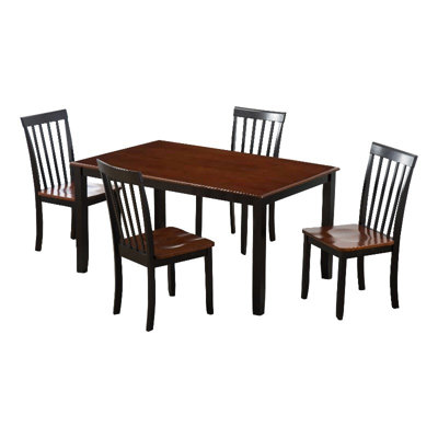 Pemberly Row Hardwood 5 Piece Farmhouse Dining Set for 4 in Black and Cherry
