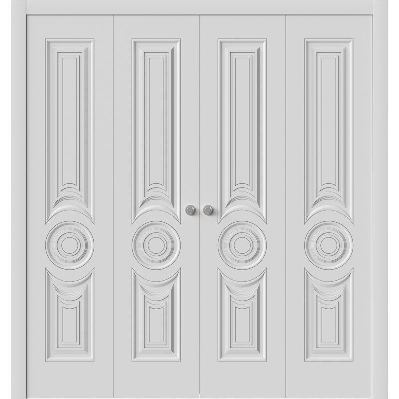 Portes coulissantes doubles pliantes | Émail impérial blanc 1855 | Ensemble de quincaillerie pour moulures robustes | Portes de garde-robe de chambre en bois massif