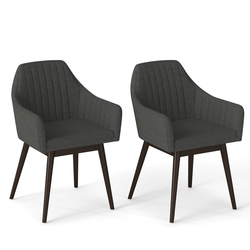 Ensemble de 2 chaises d'appoint rembourrées avec dossier confortable rembourré gris foncé, Gris foncé, Bois espresso