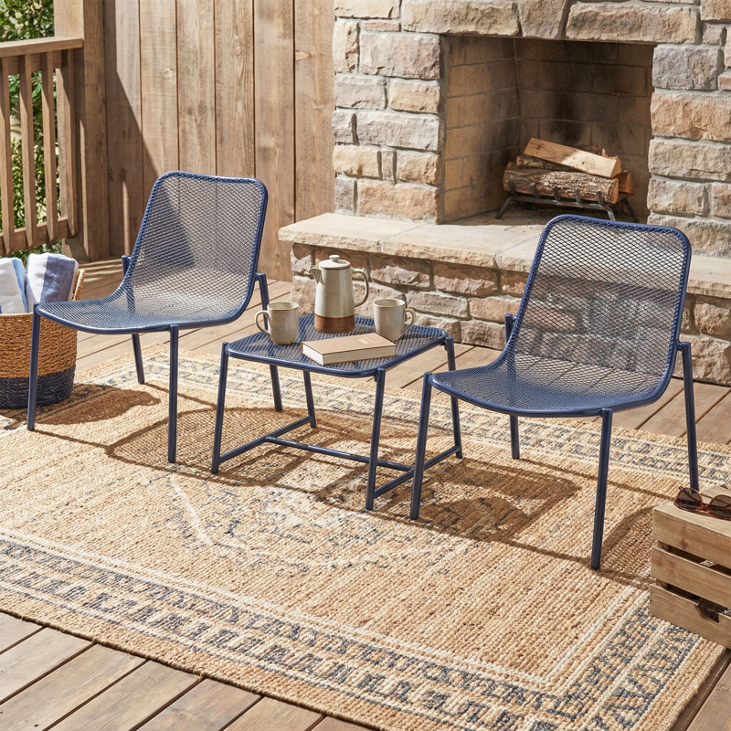 Ensemble de conversation d'extérieur 3 pièces avec structure en fer - 2 chaises en filet et 1 table d'appoint, idéale pour le patio et le balcon