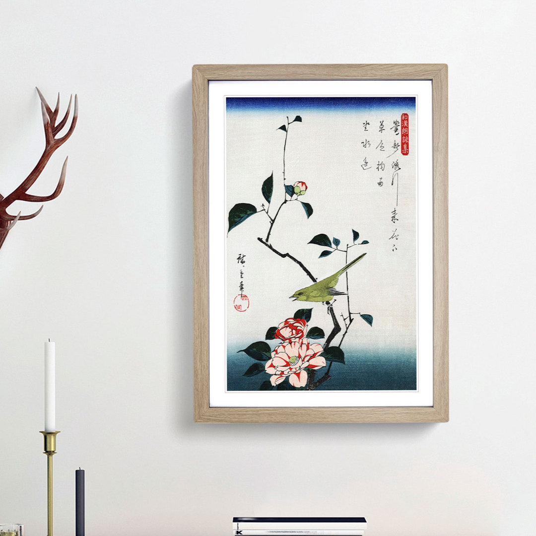 Camellia and a Nightingale by Utagawa Hiroshige - Picture Frame Painting Print