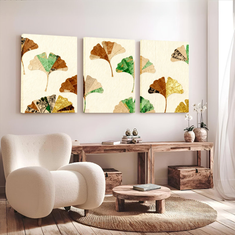 «Ginkgo Leaf Collage», reproduction d'art sur toile tendue sur toile (ensemble de 3), H 36 po x l 72 po