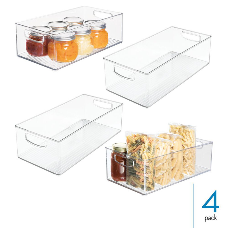 iDesign Plastic Stackable Pantry Bin - Organizer Bin with Handles for Cabinets or Fridge - Set of 4 - Clear