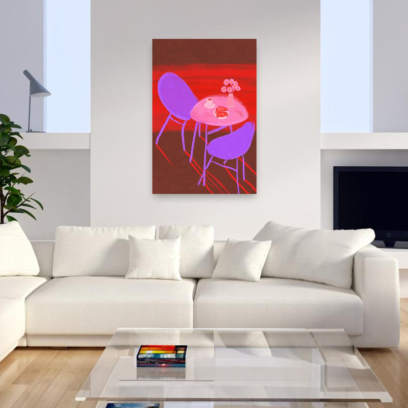 Déjeuner dynamique au café, impression d'art mural contemporain avec des fleurs vibrantes, 48" H x 32" W