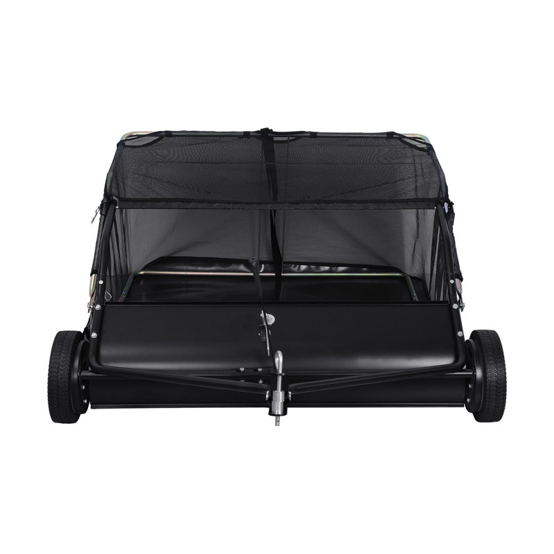 44 In Tow Behind Lawn Sweeper, 26 Cu.ft. Large Yard Sweeper, Adjustable Sweeping Height, Heavy Duty Leaf & Grass Collector With Dumping Rope, Pull Behind Sweepers For Debris Grass Clippings