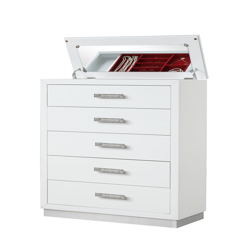 Commode avec couvercle en miroir en bois blanc laiteux