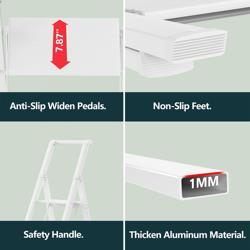 6 - Step Aluminum Folding Small Step Ladder, White