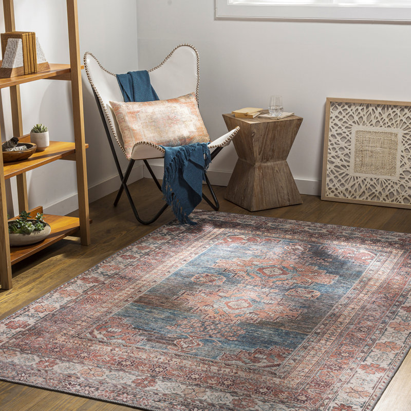 Amneris Machine Washable Traditionnal Boho Coral Runner Rug, Rectangle 200 x 275cm