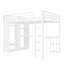 Structure de lit mezzanine en métal blanc avec garde-robe intégrée, bureau et tablettes de rangement pour économiser de l'espace