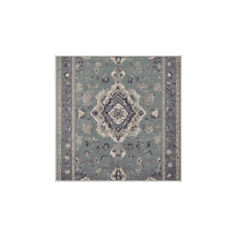 Machine Washable Green Area Rug, Square 7'