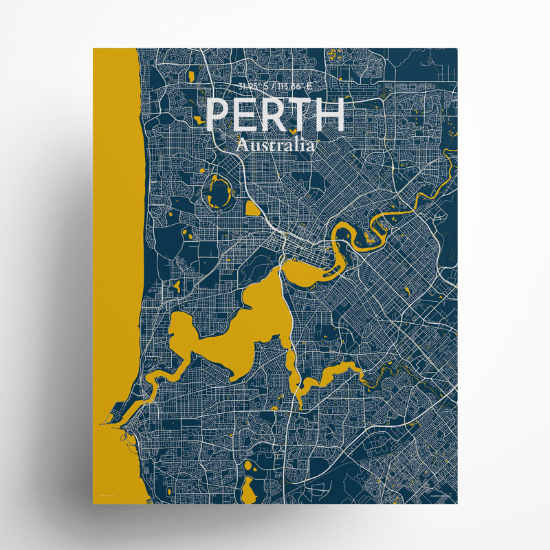 «Perth City Map», impression, H 20 po x l 16 po, Bleu / jaune