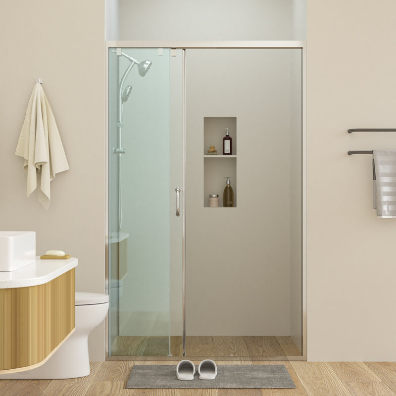 48"W x 72"H Chrome 3-Panel Sliding Shower Door Semi-Frameless Shower Enclosure with 5/16" (8mm) Clear Tempered Glass, Chrome