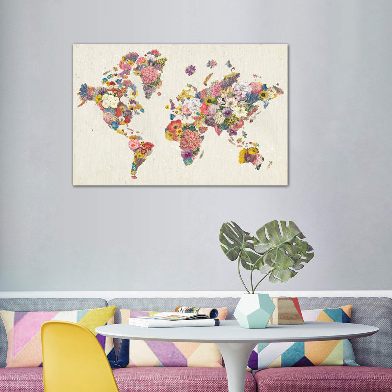 «Botanical Floral Map Light» par Wild Apple Portfolio - impression d'art graphique, Toile tendue, H 40 po x l 60 po x 1,5 po