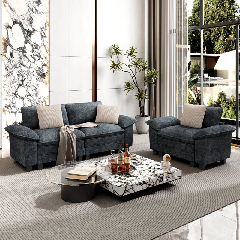 Ensemble de canapé modulaire rembourré 2 pièces, ensemble de canapé surdimensionné avec causeuse et fauteuil