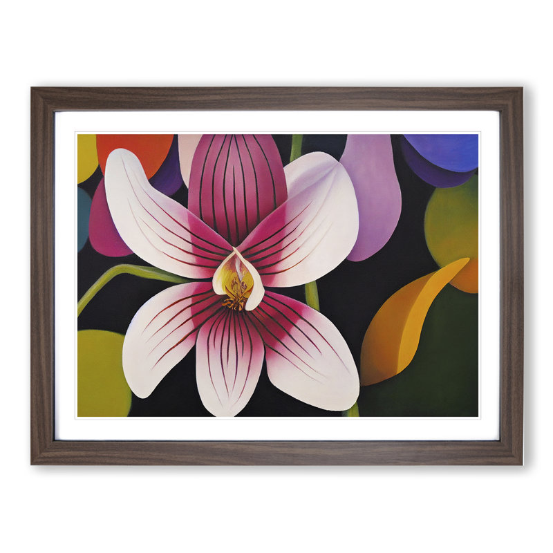 Abstract Orchid Flower - Framed Print, 25cm H x 34cm W x 2cm D, Walnut