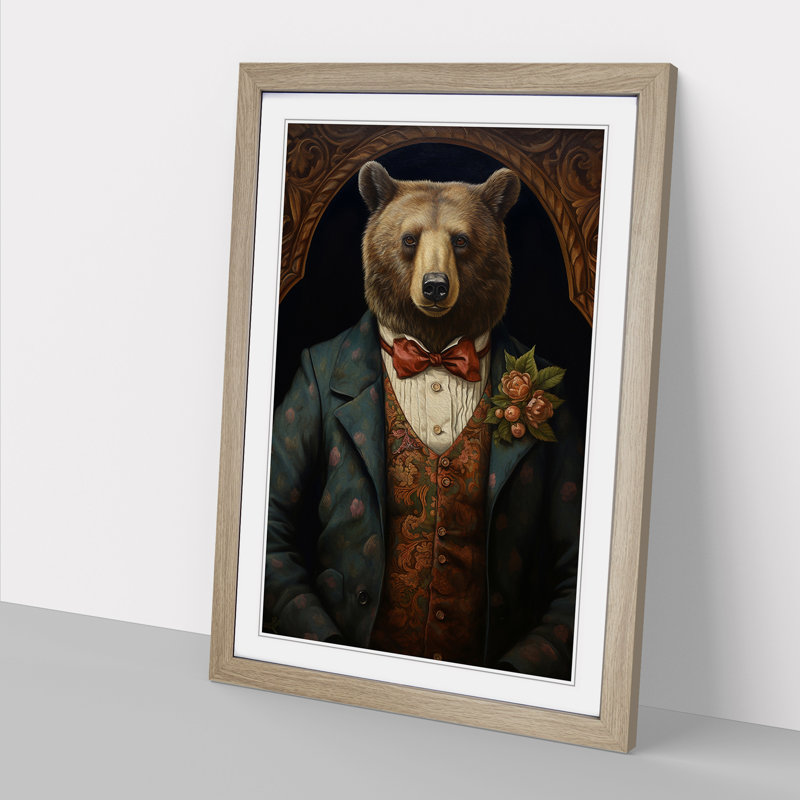 Bear Victorian Art - Framed Print, 64cm H x 46cm W, Oak Framed