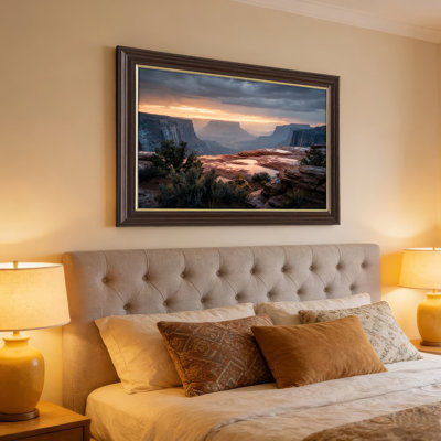 Art mural antique sur toile encadré doré pour le salon, la chambre à coucher, le bureau ou le vestibule - Décoration murale décorative avec coucher de soleil Canyon