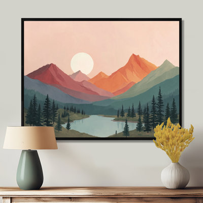 «Rose and Blue Summer Mountain and Lake Scenery - Mountain Wall Art, Pink Landscape», reproduction sur toile