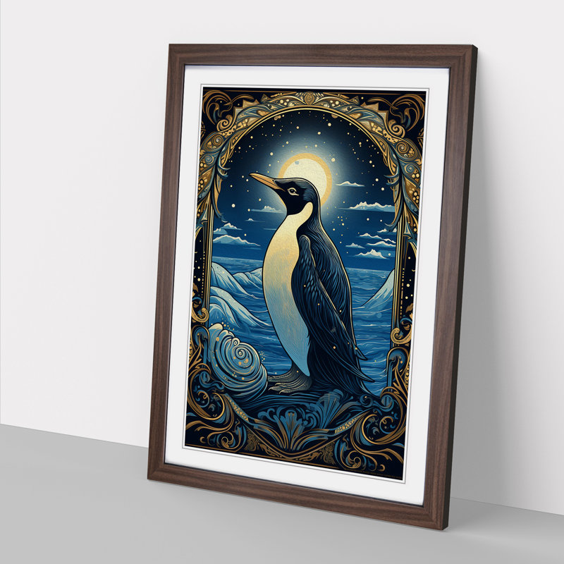 Penguin Art Nouveau Art - Wall Art, Walnut Framed, 64cm H x 46cm W x 2cm D