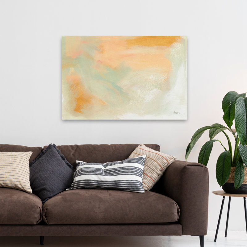 Dans le rose abstrait contemporain beige, H 48 po x l 32 po