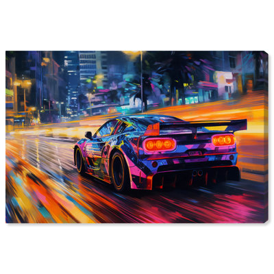 Notoriart Night Drive Vibes Framed Car 1 Piece Canvas Wall Art