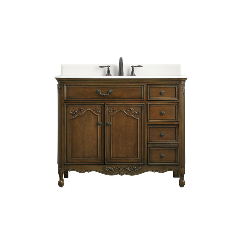 Ensemble de meuble-lavabo simple 42 po Angelique, Blanc pur, Chêne foncé