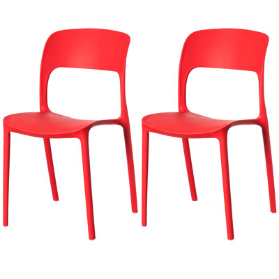 Chaise de salle à manger d'extérieur moderne en plastique avec dossier incurvé ouvert, noir, ensemble de 2