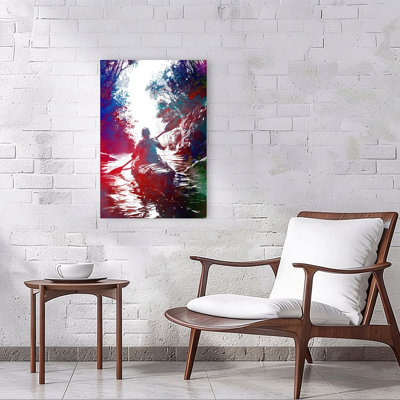 Jungle River Kayaking Colorful Dramatic Vibrant Forest Nature Wall Art Print 1 Piece Wrapped Canvas Wall Art