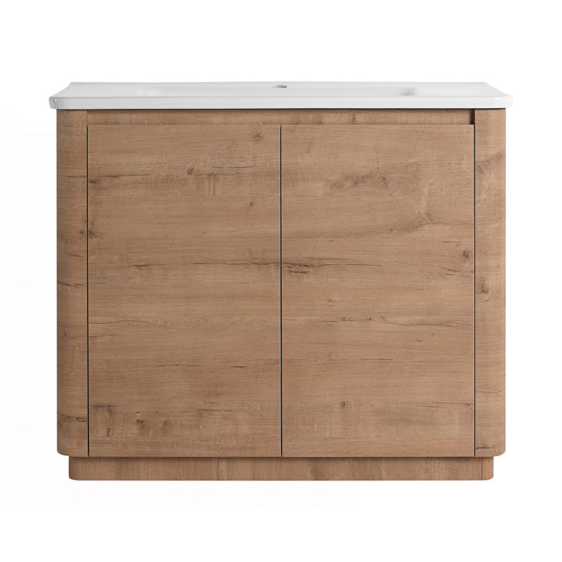 Meuble-lavabo autoportant avec lavabo en céramique et 2 portes à fermeture en douceur