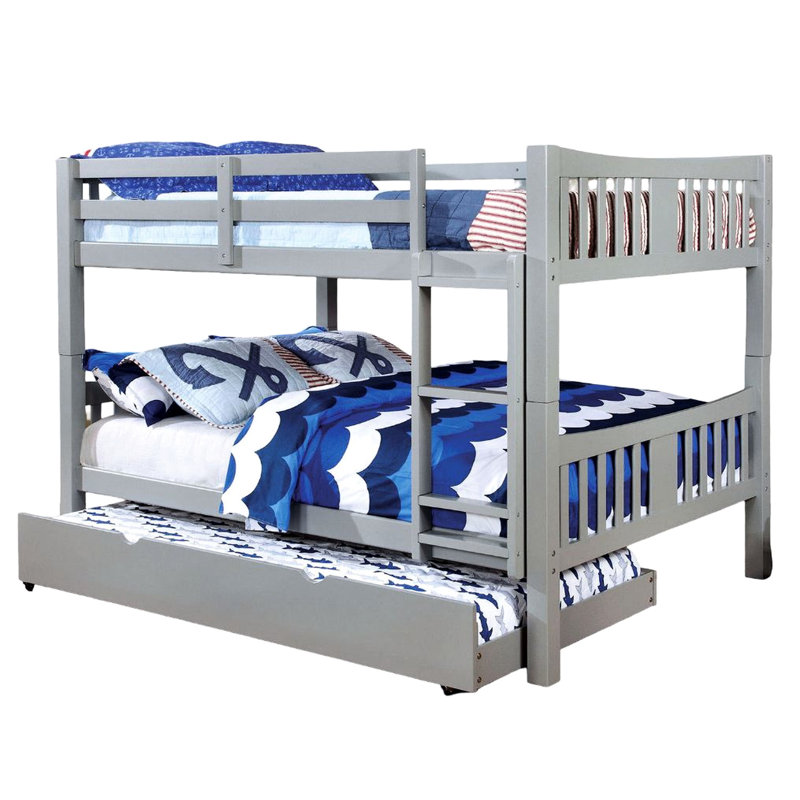 Transitionnel, lit superposé double, couleur grise, attaché, 13 pièces Lattes, rails à joints verrouillables, bois massif, finition transitionnelle pour chambre à coucher, rails avec insert et verrou, - lit approprié
