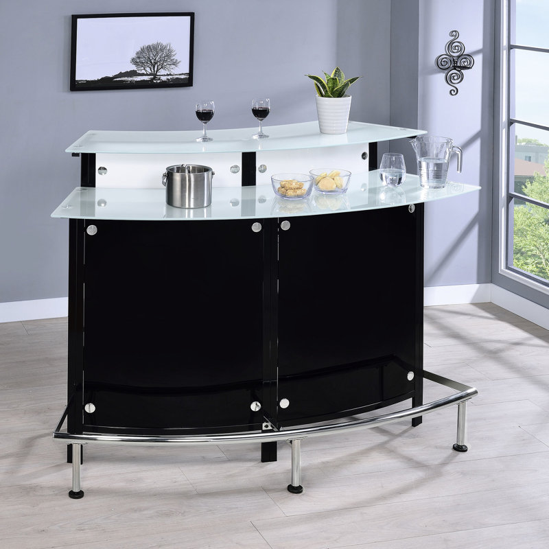 Armoire de bar noire en verre courbé pour un arrangement élégant du vin et de la verrerie dans les espaces de vie