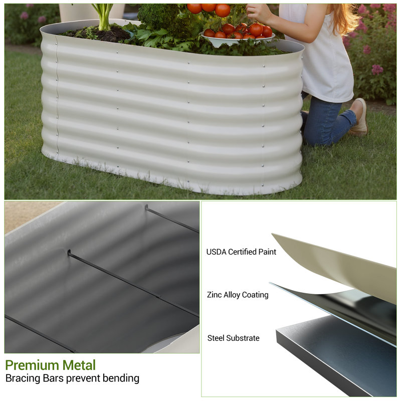 Galvanized Metal Oval Raised Garden Bed - Planter Box for Vegetables and Flowers, Beige, 5.12" H x 47.2" W x 26.19" D
