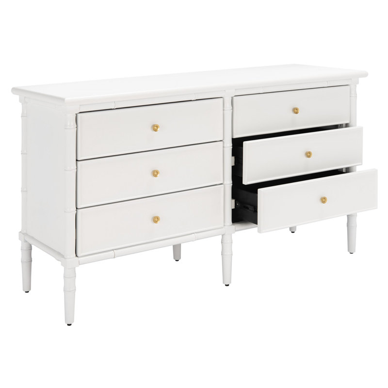  6 Drawer 56" W Double Dresser, Blanc
