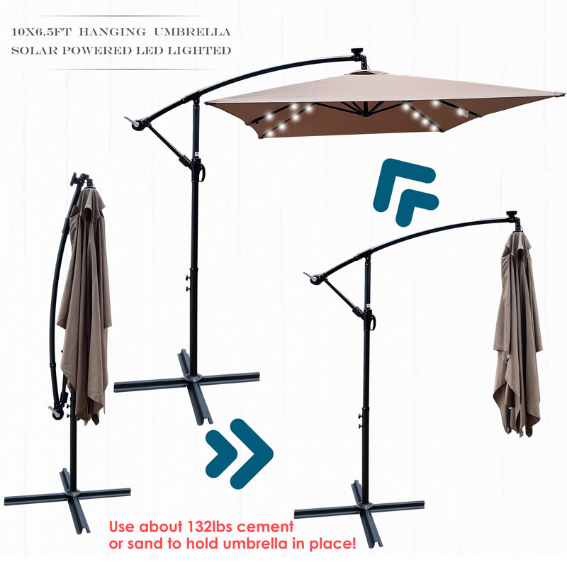 Parasol rectangulaire en porte-à-faux 118 "x 78" Rhaheem, Brun clair
