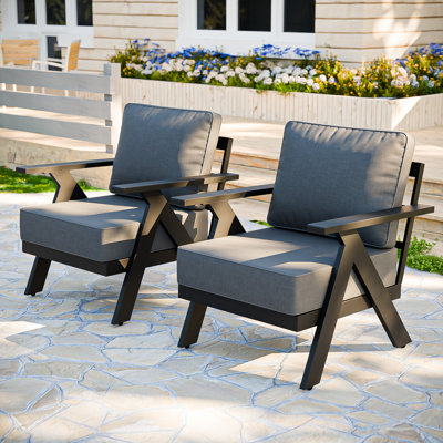 Outdoo Metal Lounge Chair with Cushions (Set of 2)