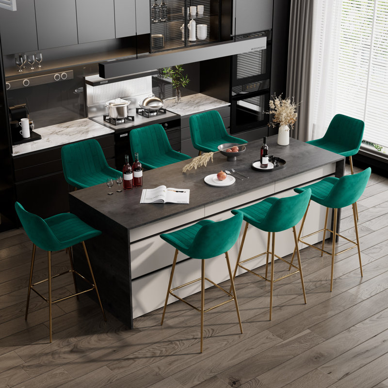 Ensemble de tabourets de bar, tabouret de comptoir rembourré en velours avec structure en métal solide et dossier bas en velours