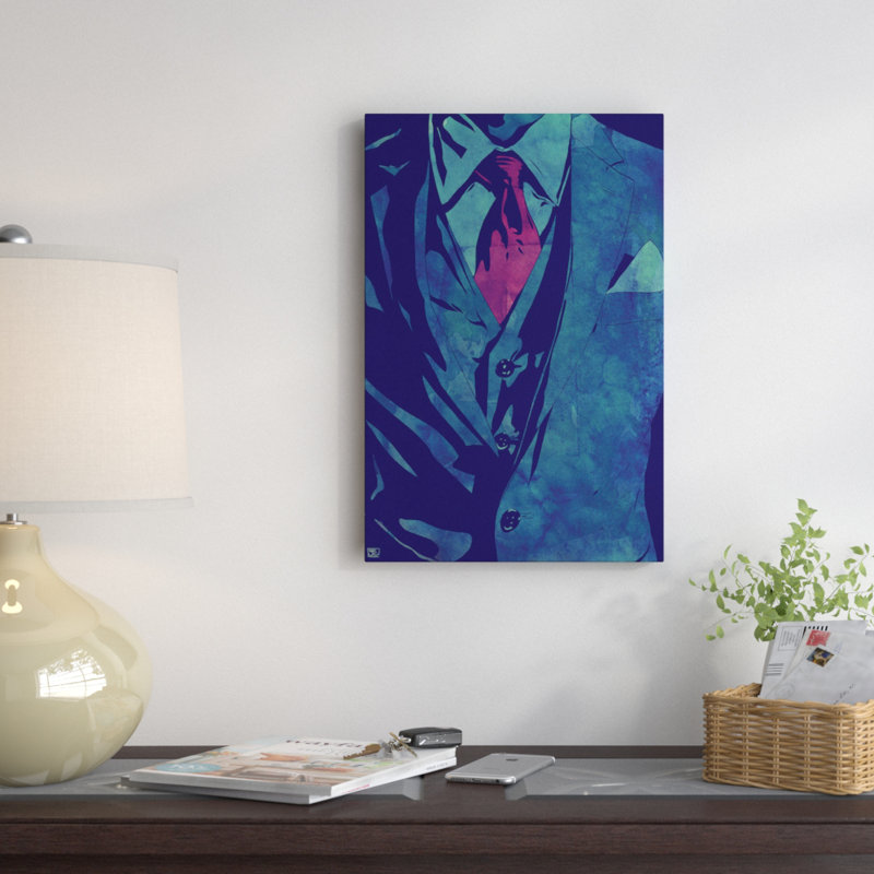 «Gentleman» par Giuseppe Cristiano, peinture sur toile tendue, H 32 po x l 24 po x P 1 po, Papier d'art encadré noir, Blanc