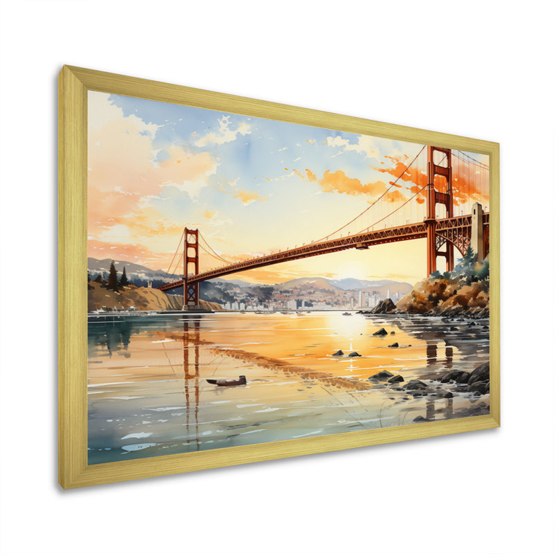 Edmir Orange Bridge Golden Gateway V sur impression sur toile, Cadre doré à une seule photo, H 12 po x l 20 po x P 1 po