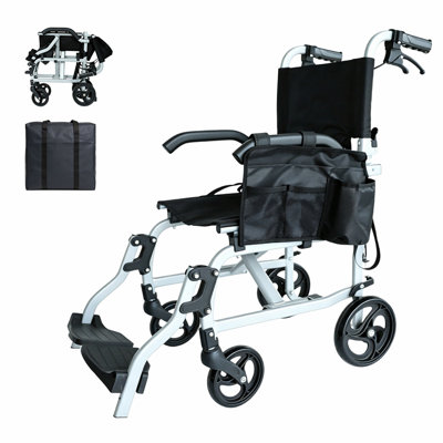 Folding Lightweight Aluminum Wheelchair, Weight only 18 LBS, Sit width 18", Small Folding Volume, Excellent Passability, Convenient Travel Use. Color Light Gray