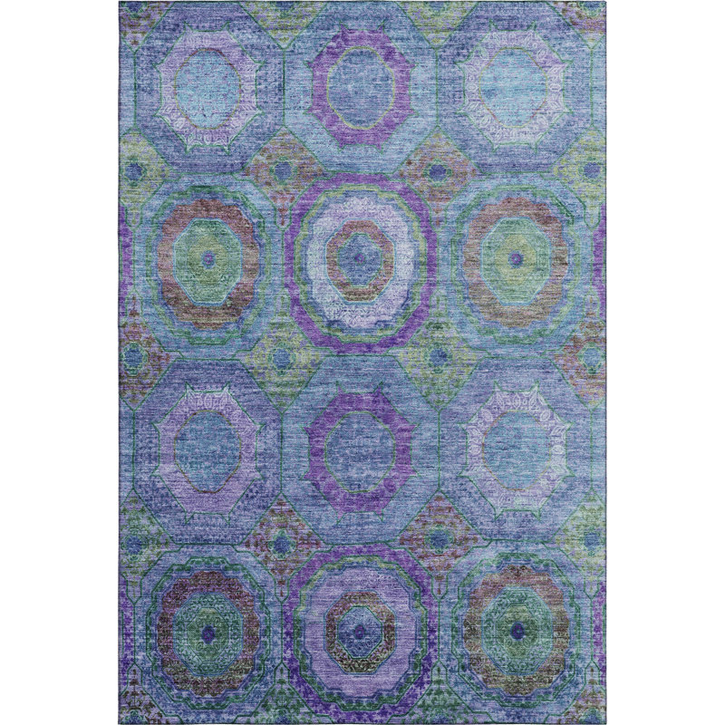 Premium Machine Washable Mayfield AMF2049 Panel Rug, Blue, 5' x 7'6"
