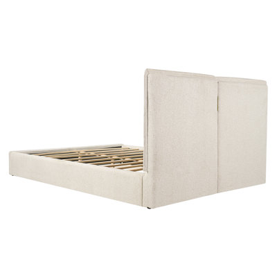 Double-pillow Upholstered Design, Skin-friendly Textured Fabric, Beige,Queen