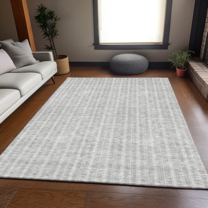 Premium Machine Washable Prisco Silver Rug, Rectangle 8' x 10'